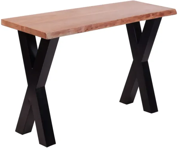 Spy 47 Inch Console Table, Rectangular, Black Iron, Natural Brown Wood - Benzara