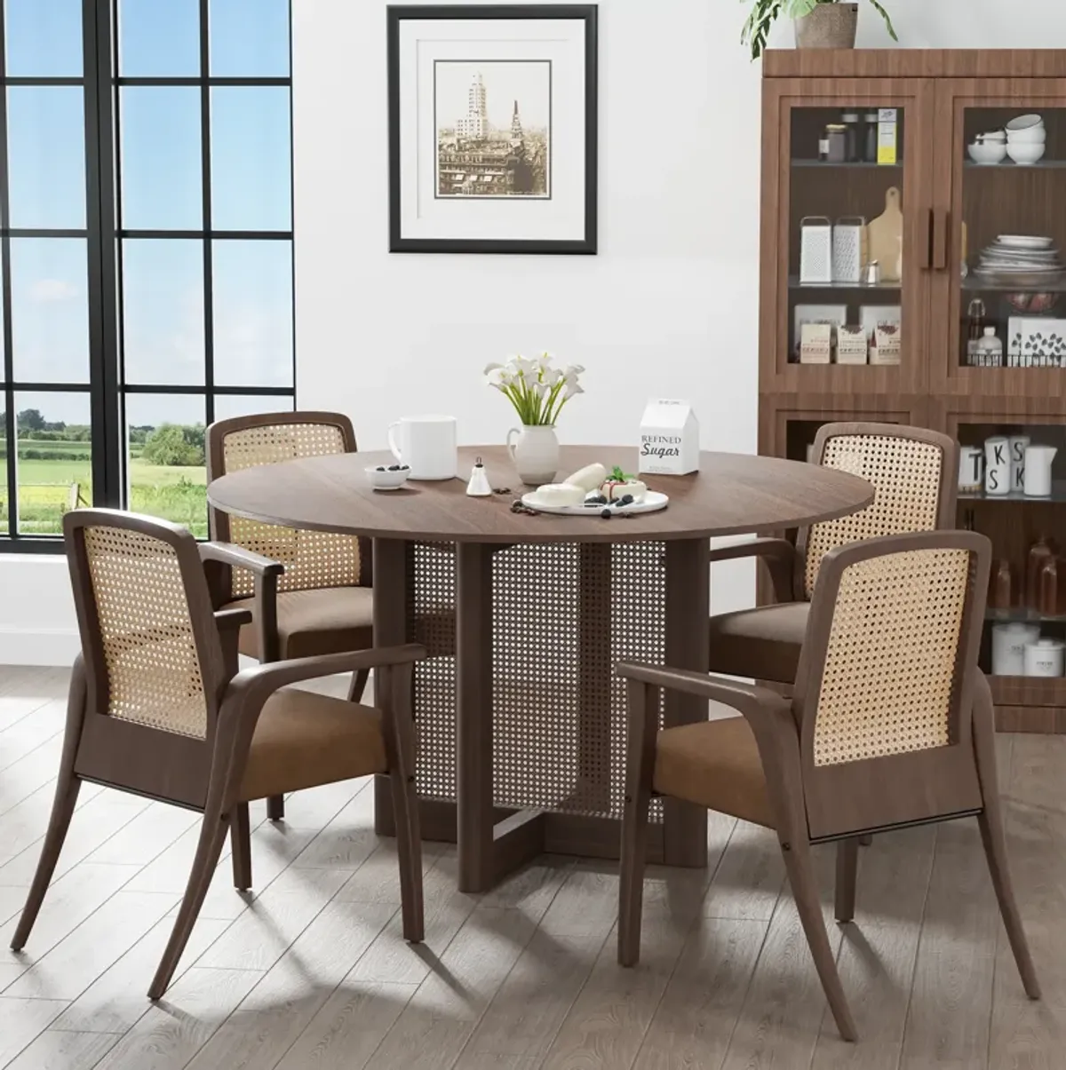 52 Cinna Modern Walnut Oak Wood Round Dining Table （Seats 6）