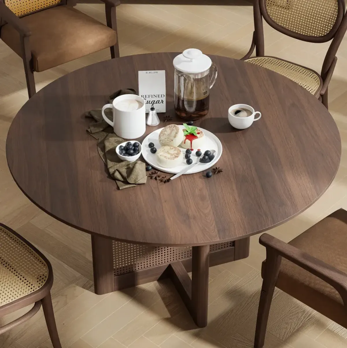 52 Cinna Modern Walnut Oak Wood Round Dining Table （Seats 6）