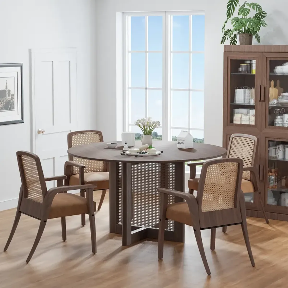 52 Cinna Modern Walnut Oak Wood Round Dining Table （Seats 6）