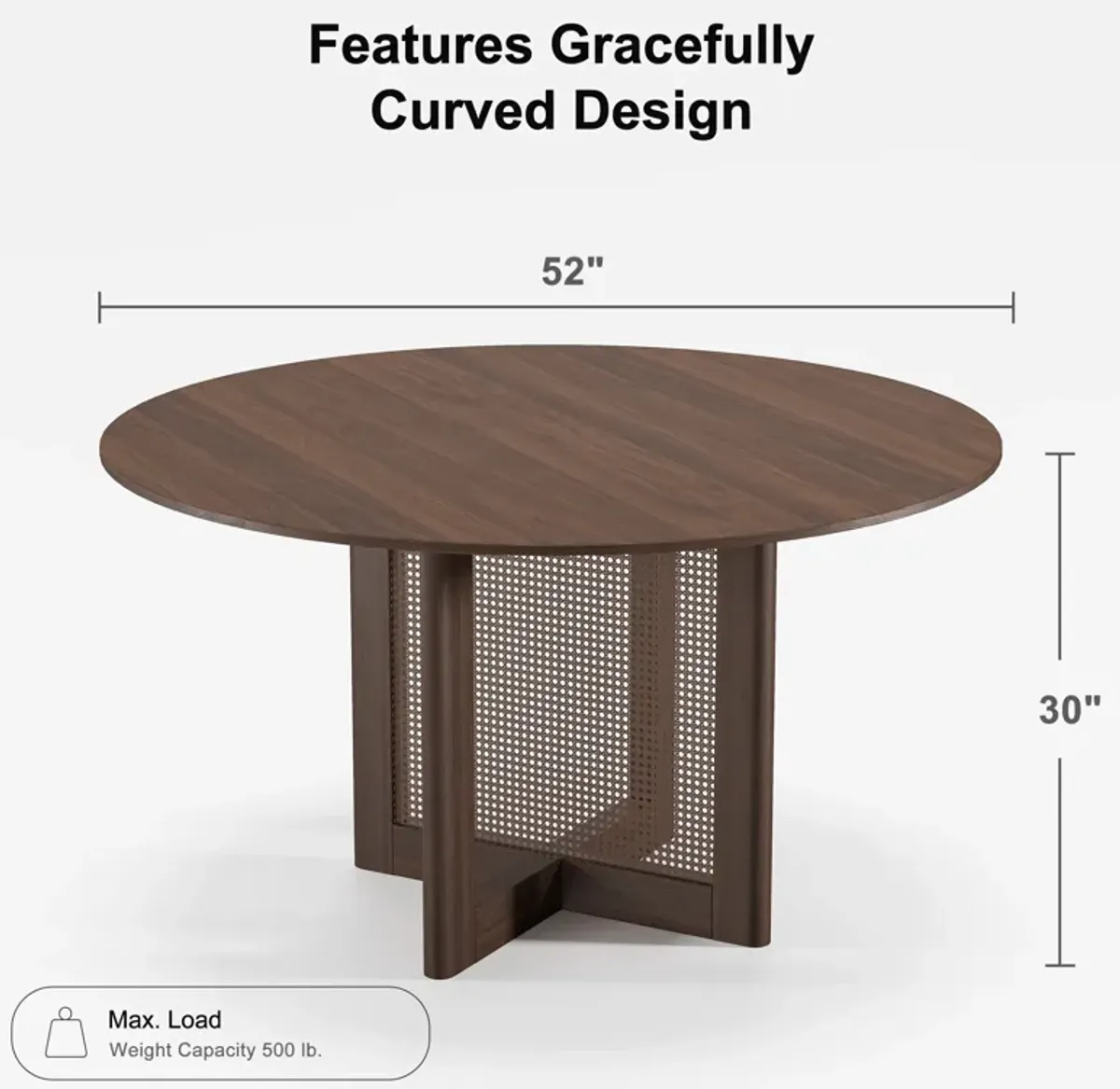 52 Cinna Modern Walnut Oak Wood Round Dining Table （Seats 6）