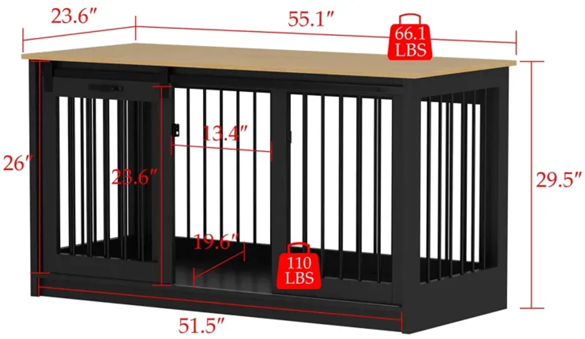 Large Wooden Dog House with Sliding door, Indoor Pet Dog Crate Cage for Large Medium Small Dogs, Black