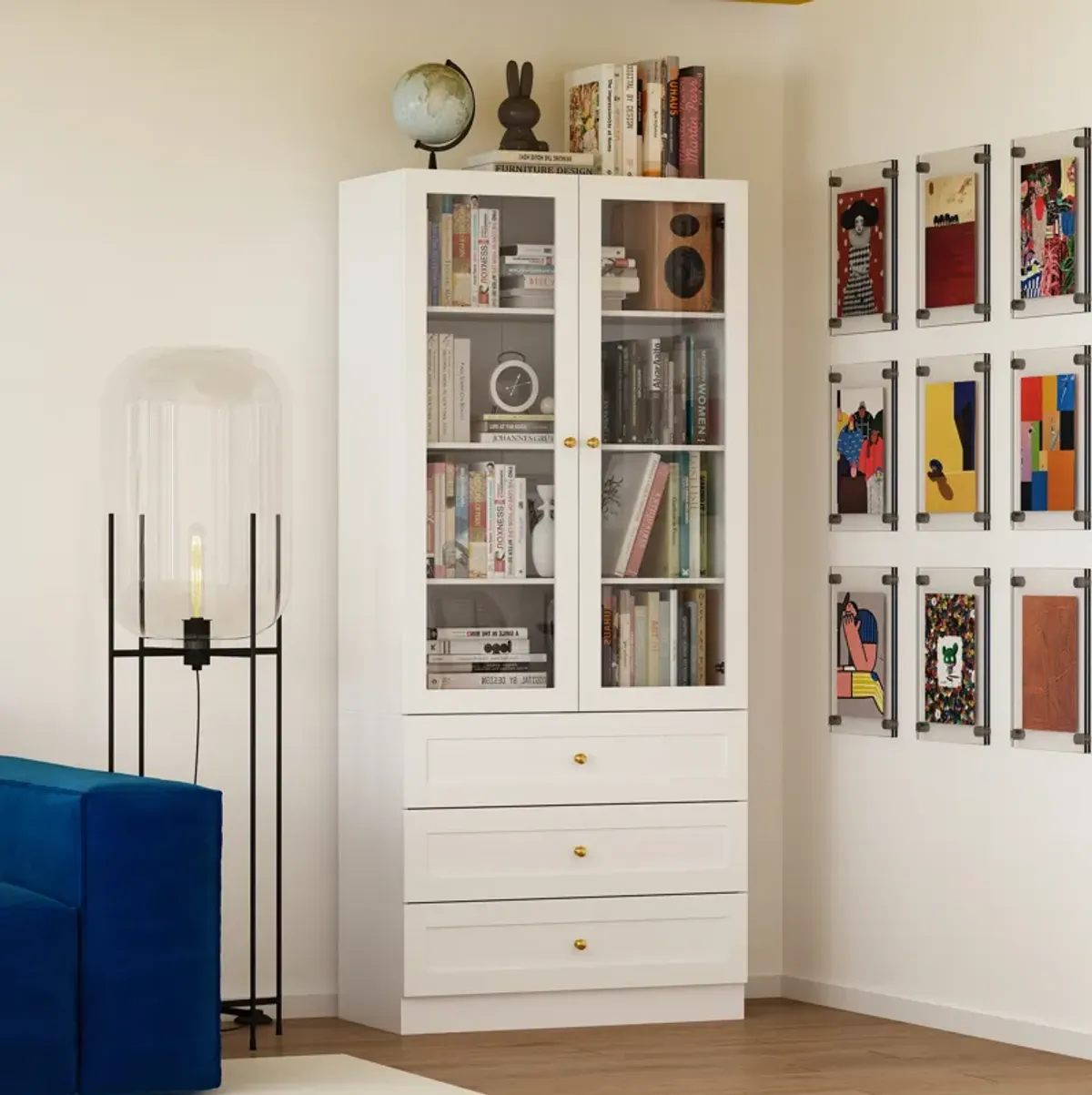 FUFU&GAGA Mdf 4-Shelf Bookcase with Doors (31.5-in W x 70.9-in H x 15.7-in D),White