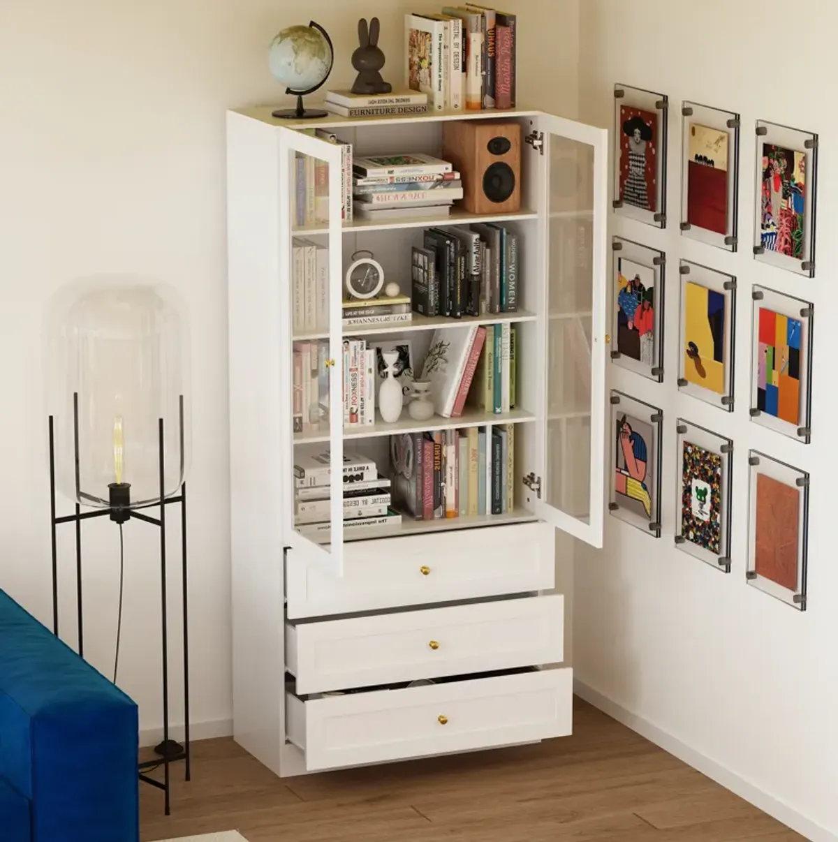 FUFU&GAGA Mdf 4-Shelf Bookcase with Doors (31.5-in W x 70.9-in H x 15.7-in D),White