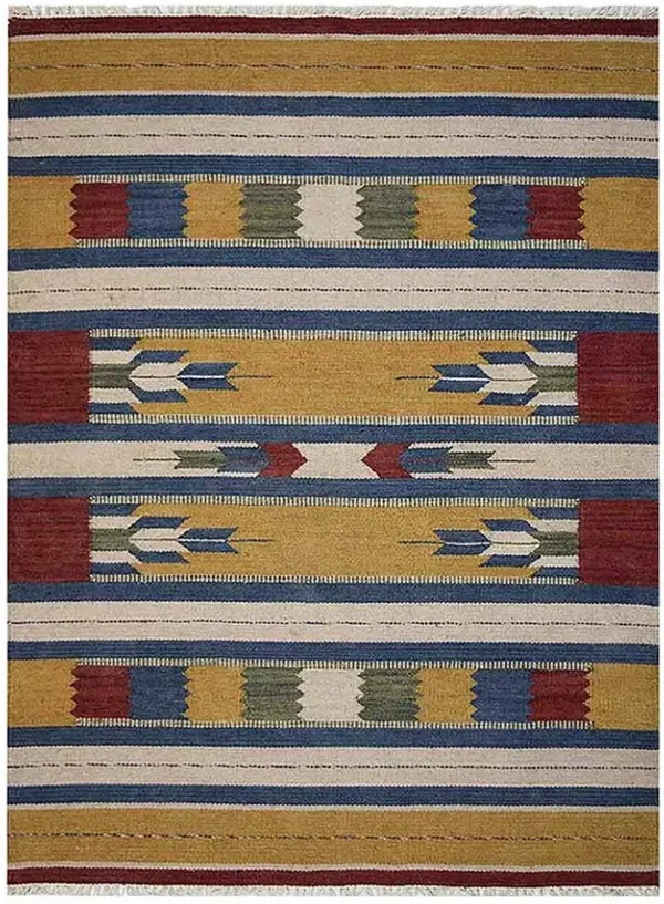 RUGSOTIC CARPETS HAND WOVEN FLAT WEAVE KILIM WOOL ECO-FRIENDLY AREA RUGS  - 4'x6', Rectangle Shape, Multicolor Color, Contemporary Modern Design, Low Pile Handmade Rugs for Living Room (D00110)