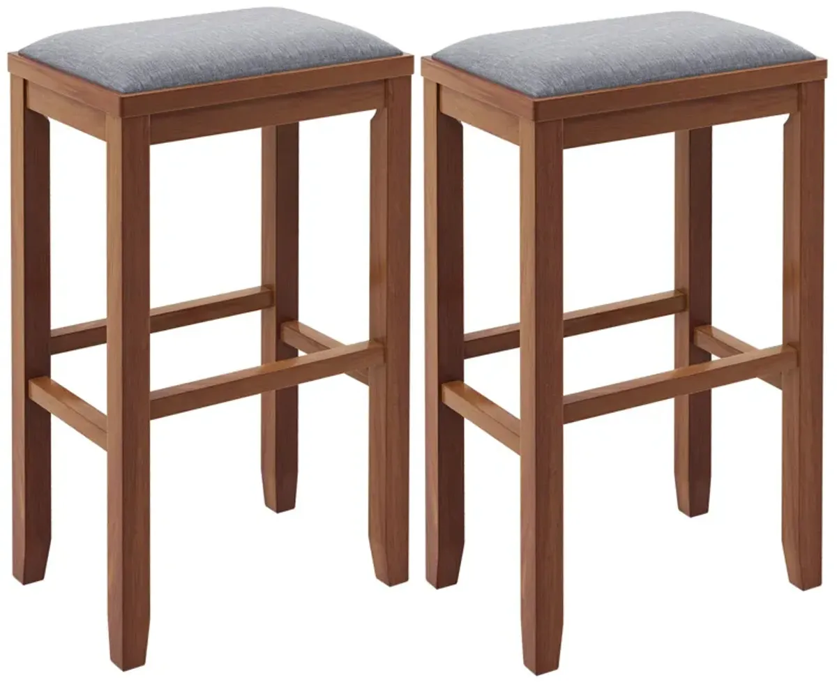 2 Pieces 31 Inch Upholstered Bar Stool Set with Solid Rubber Wood Frame and Footrest