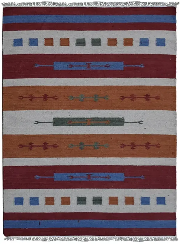 RUGSOTIC CARPETS HAND WOVEN FLAT WEAVE KILIM WOOL ECO-FRIENDLY AREA RUGS  - 4'x6', Rectangle Shape, Multicolor Color, Contemporary Modern Design, Low Pile Handmade Rugs for Living Room (D00145)
