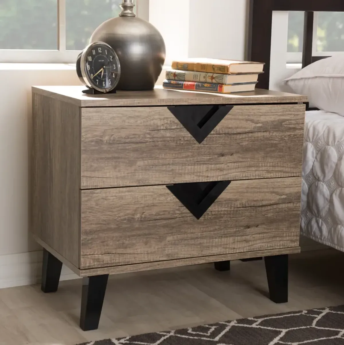 Baxton Studio Swanson Modern And Contemporary Light Brown Wood 2 Drawer Nightstand