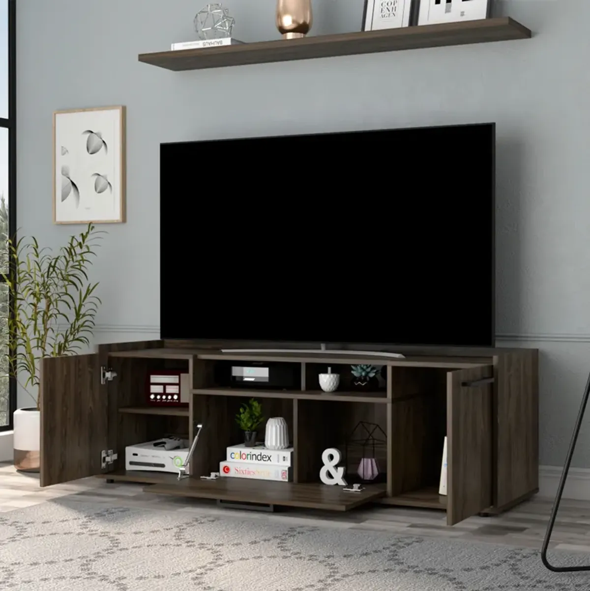 Tv Stand For Tv´S Up 55" Dext, Living Room, Dark Walnut