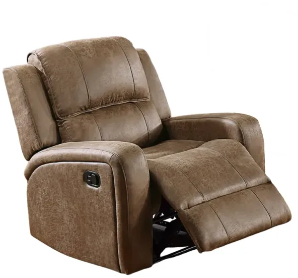 Charles Manual Recliner Chair, Chestnut Brown Faux Leather, Solid Wood - Benzara