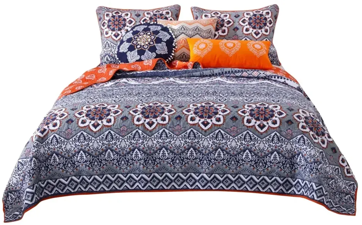 Greenland Home Fashion Medina High Quality Medallion Print Comfort Bedding Set - 5 - Piece - Full/Queen 90x90", Saffron