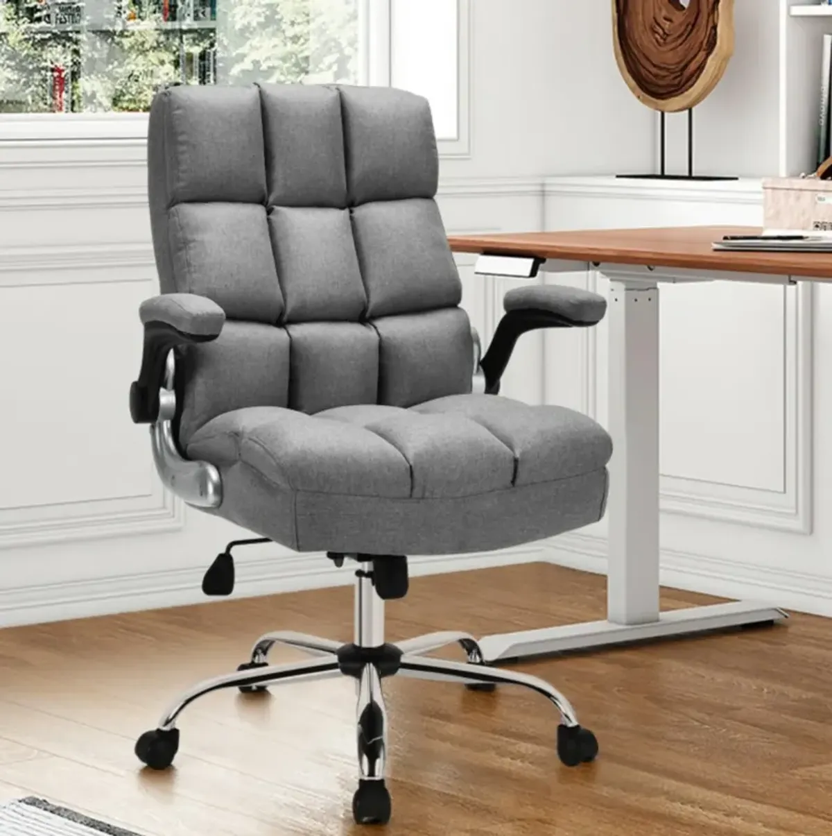 Hivvago Adjustable Swivel Office Chair with High Back and Flip-up Arm for Home and Office