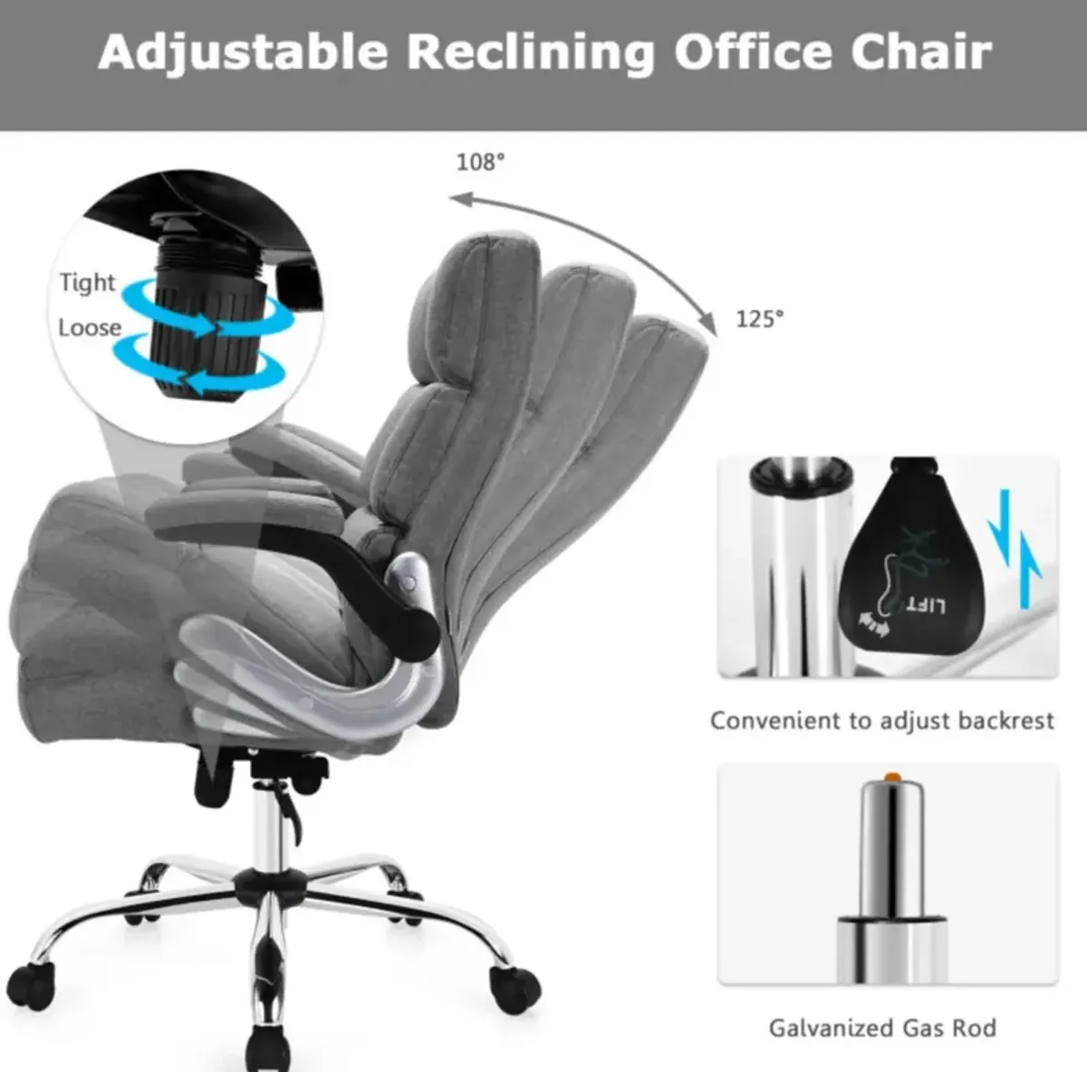 Hivvago Adjustable Swivel Office Chair with High Back and Flip-up Arm for Home and Office