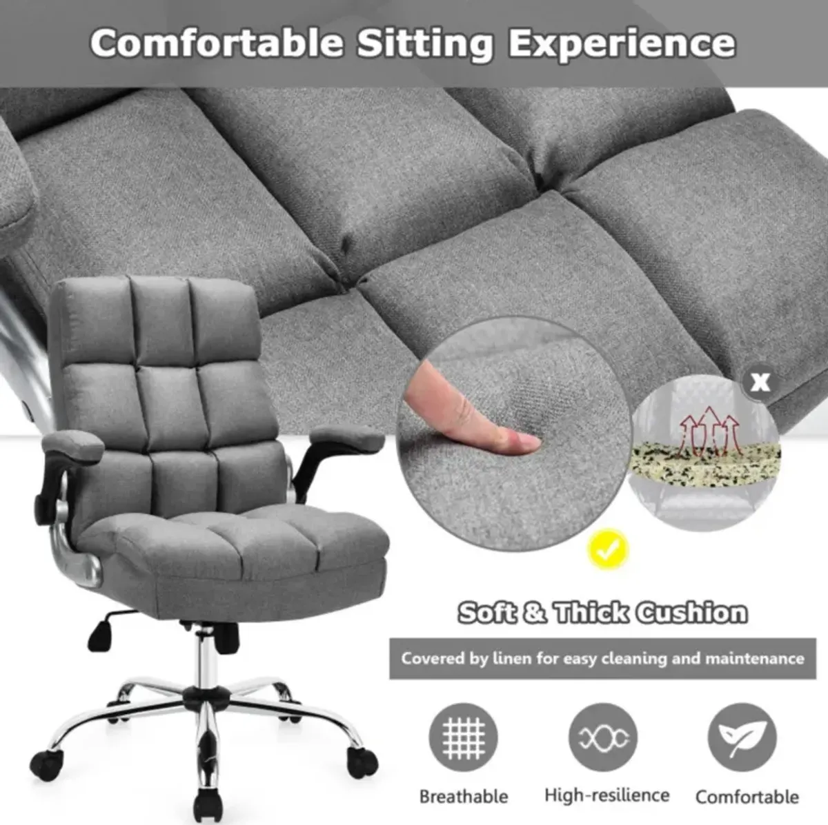 Hivvago Adjustable Swivel Office Chair with High Back and Flip-up Arm for Home and Office