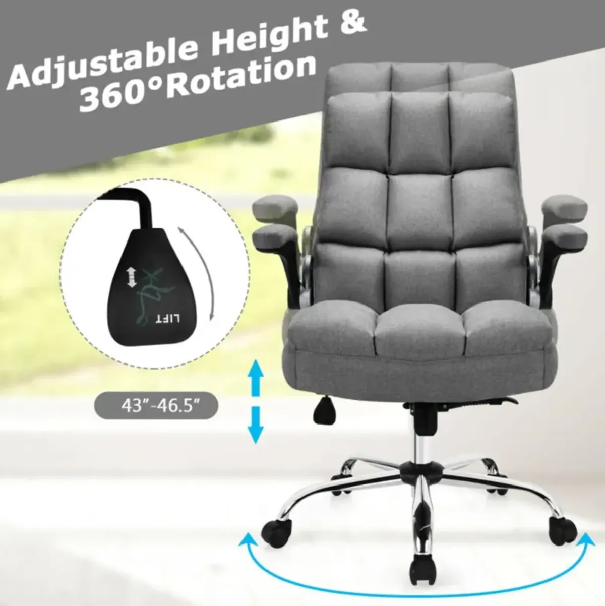 Hivvago Adjustable Swivel Office Chair with High Back and Flip-up Arm for Home and Office