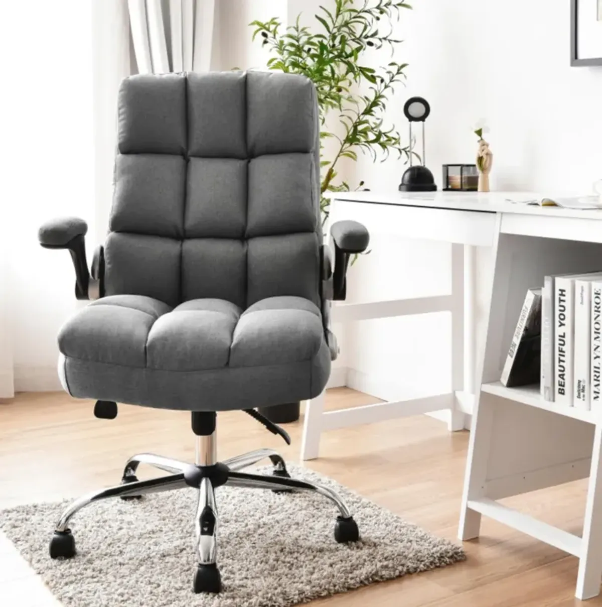 Hivvago Adjustable Swivel Office Chair with High Back and Flip-up Arm for Home and Office