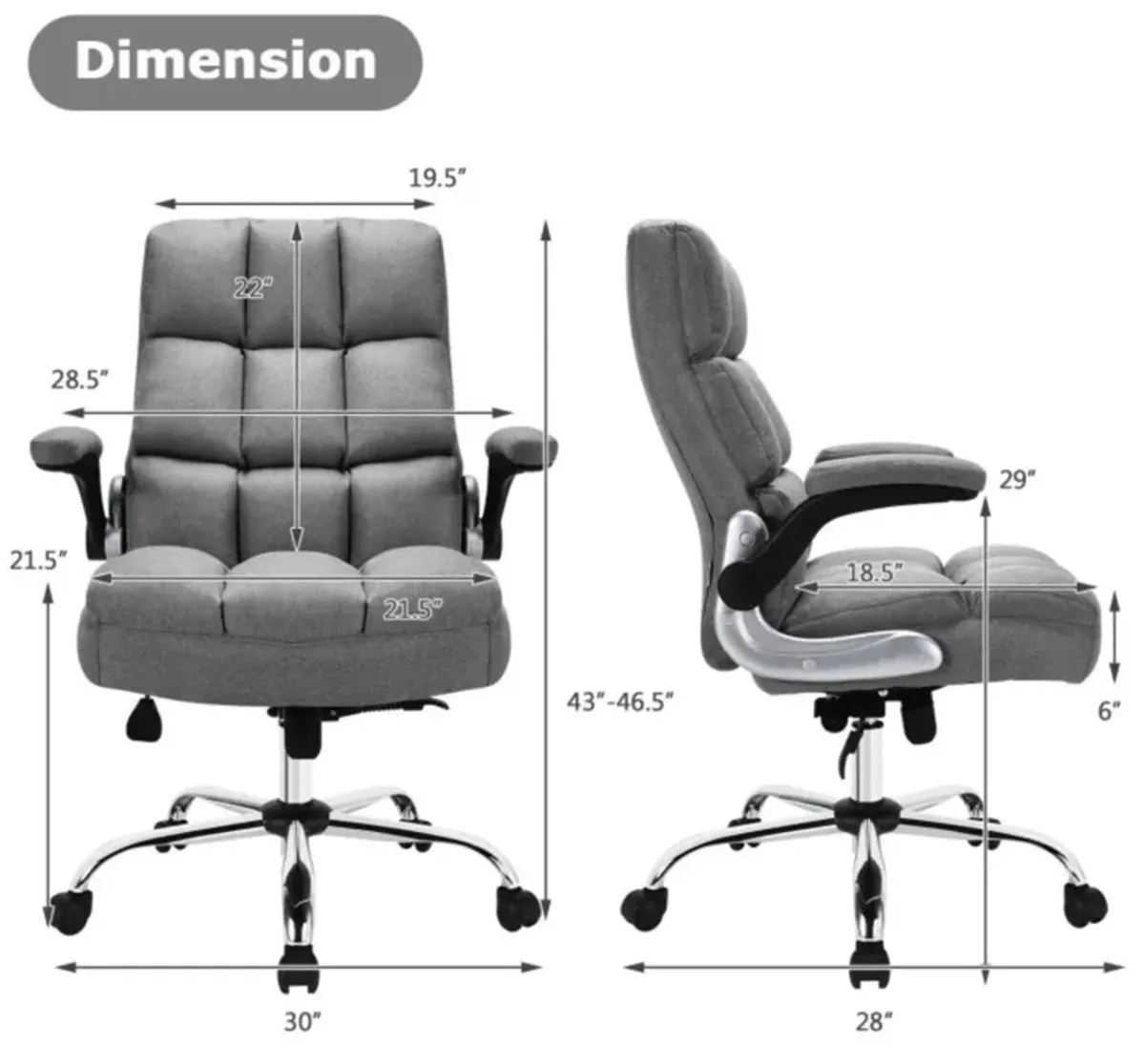 Hivvago Adjustable Swivel Office Chair with High Back and Flip-up Arm for Home and Office