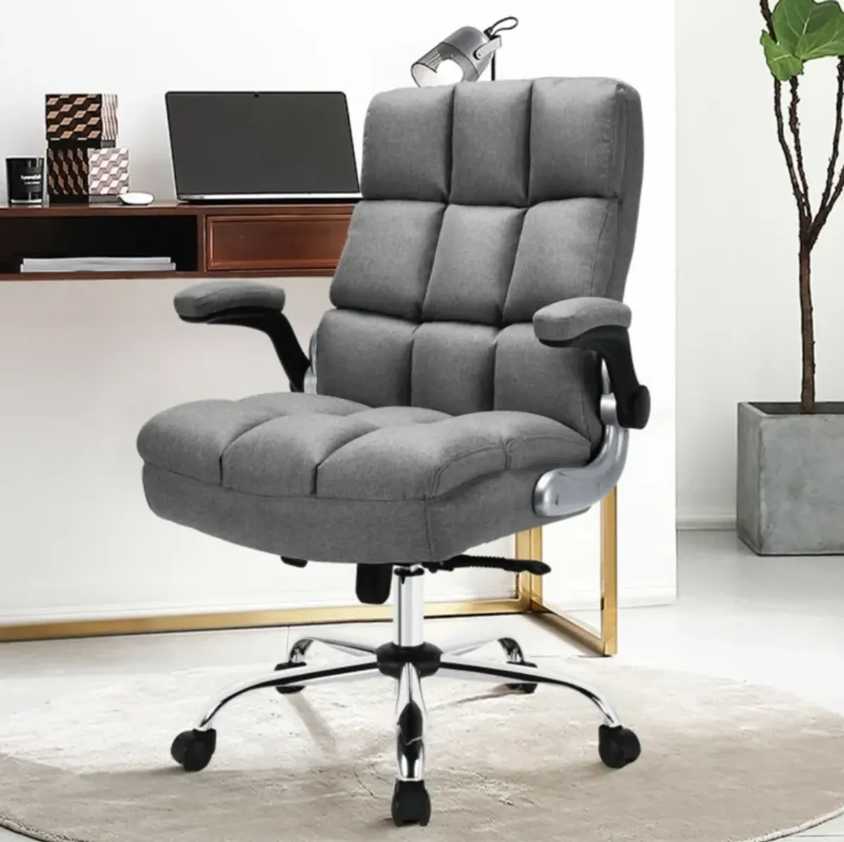 Hivvago Adjustable Swivel Office Chair with High Back and Flip-up Arm for Home and Office