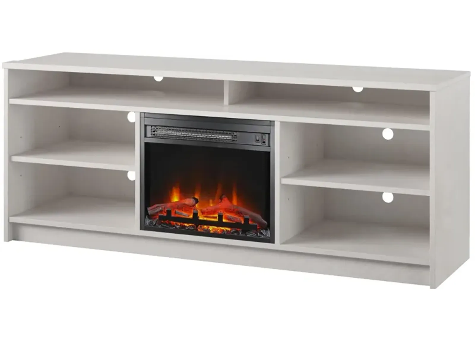 Hendrix 65" TV Stand with Electric Fireplace Insert and 6 Shelves, Ivory Oak