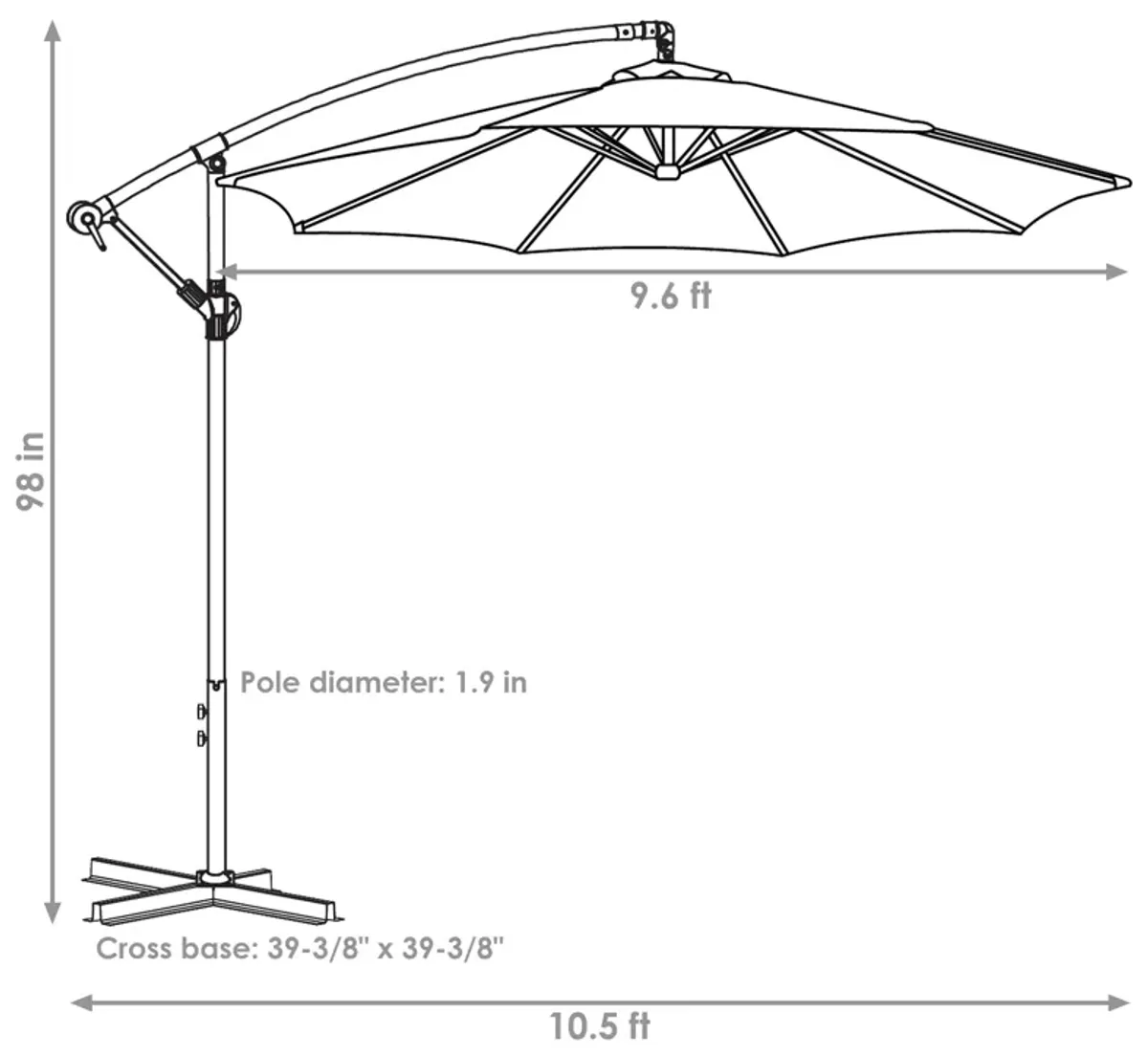 Sunnydaze 10 ft Cantilever Offset Steel Patio Umbrella with Crank