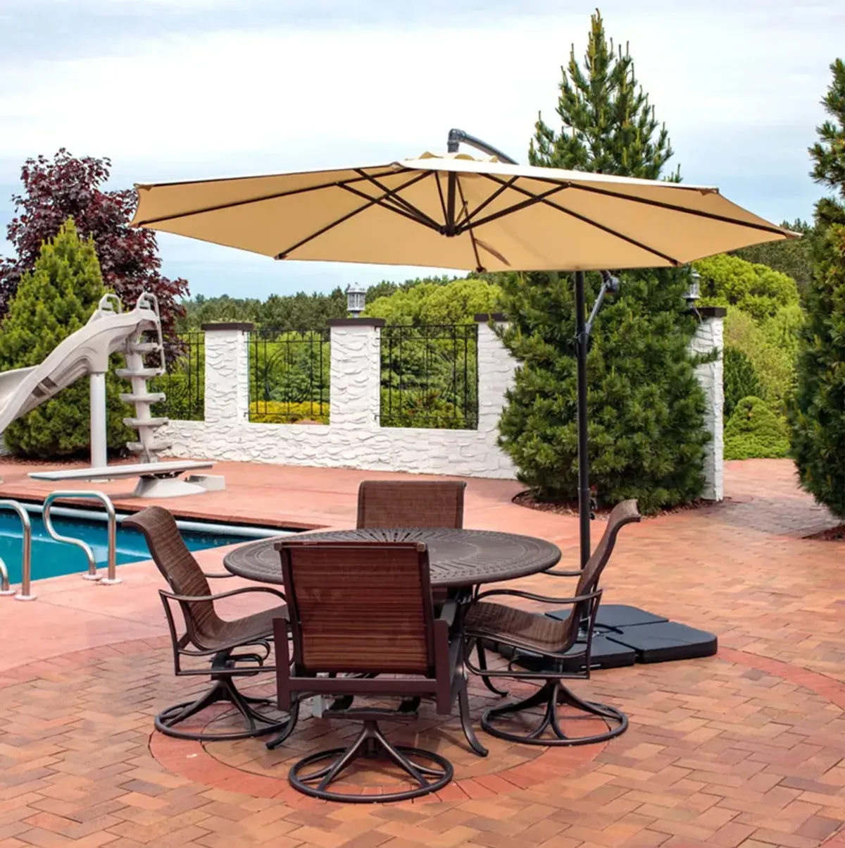 Sunnydaze 10 ft Cantilever Offset Steel Patio Umbrella with Crank