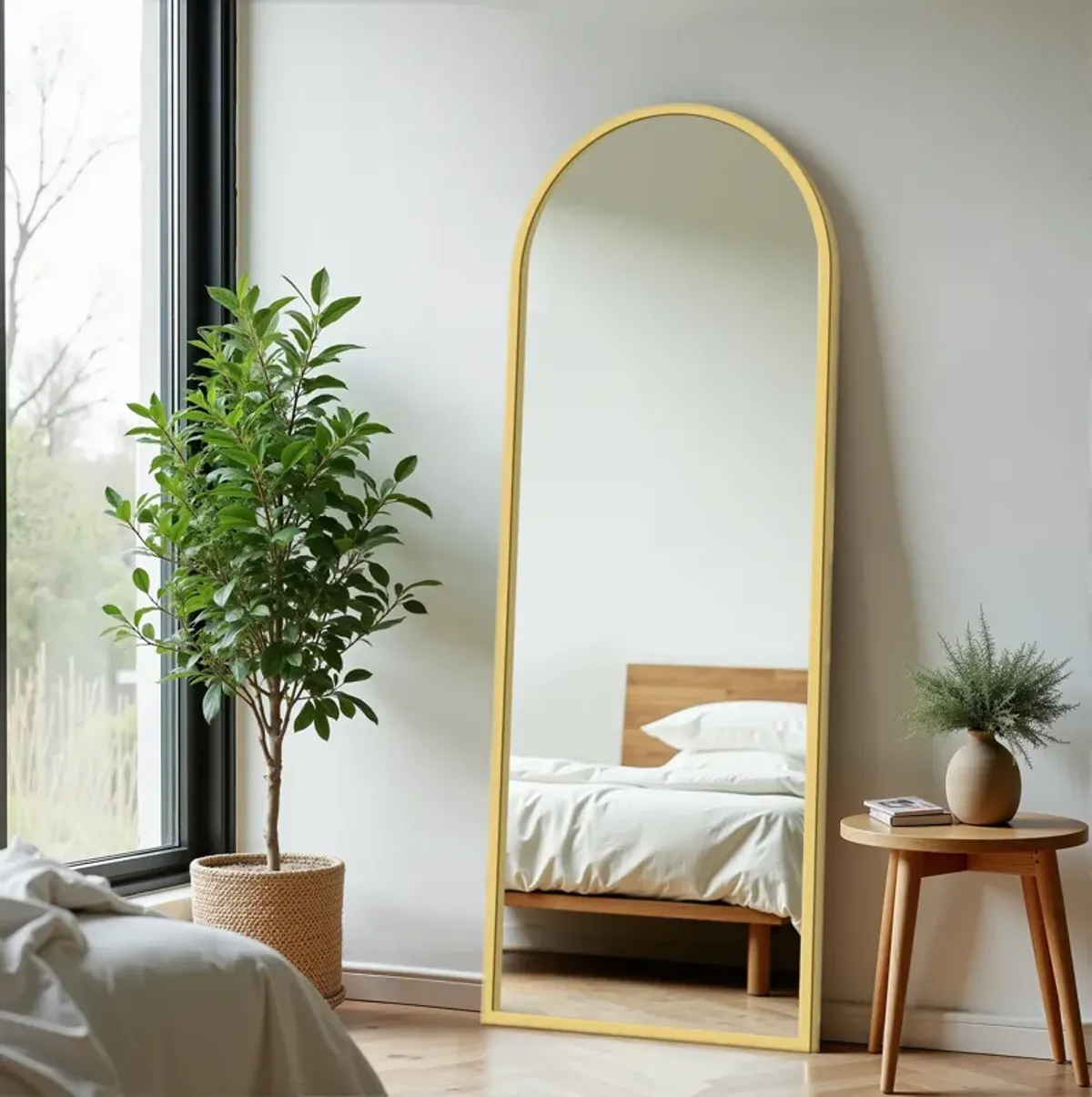 Arched Aluminum Full Length Mirror, Wall Floor Mirror for Bedroom Living Room Entryway