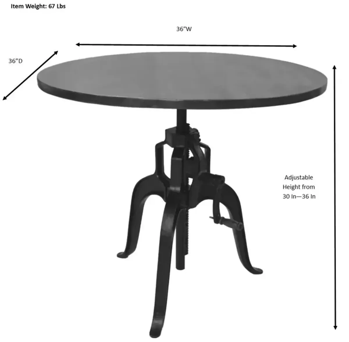 Carolina Living Bentley Adjustable Crank Table - Natural Driftwood Top - Aged Iron Base