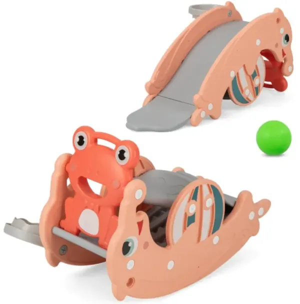 Hivvago 3-in-1 Kids Slide Rocking Horse Set Convertible Toddler Slide with Basketball Hoop