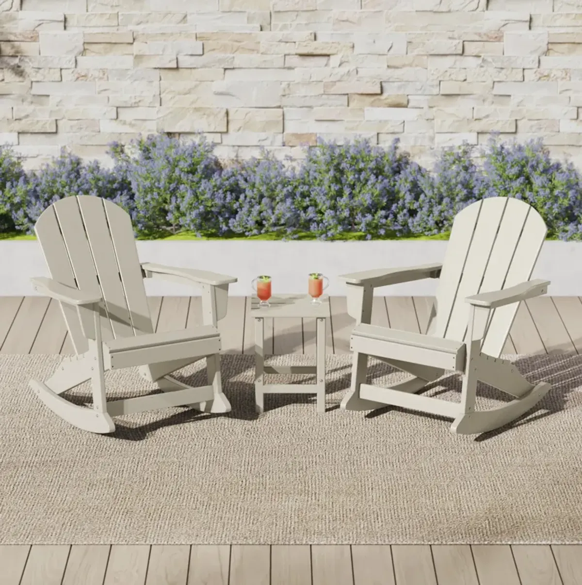 WestinTrends 3-Piece set Outdoor / Patio Poly Adirondack rocking chairs with a side table ( 2 seater )
