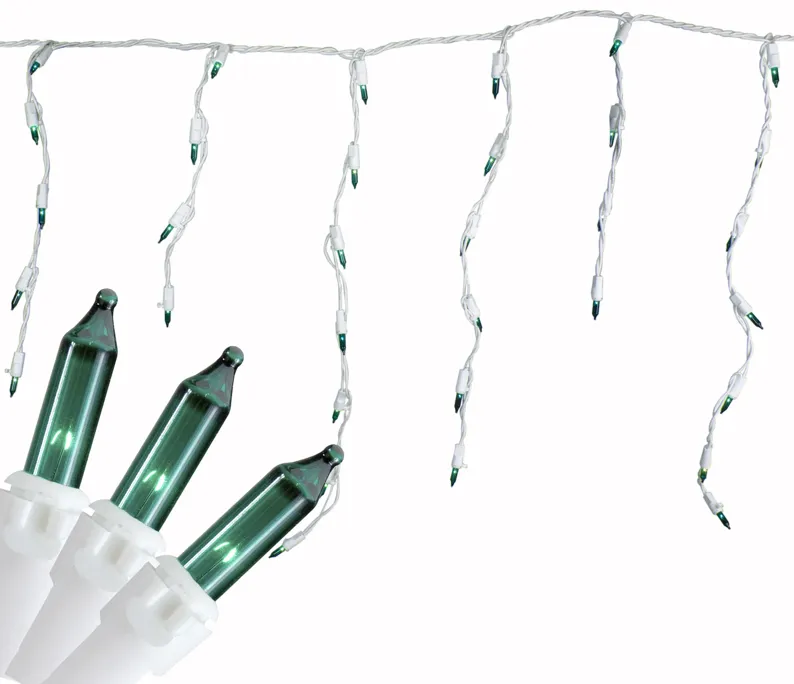 100 Count Teal Mini Icicle Christmas Lights  3.5 ft White Wire