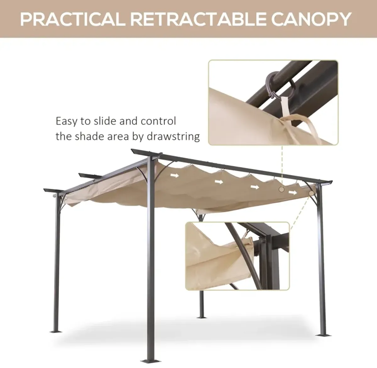 Outsunny 11.5' x 11.5' Retractable Pergola Canopy, Outdoor UV Protection & Sun Shade, Steel Frame for Garden, Grill, Patio, Backyard, Gray