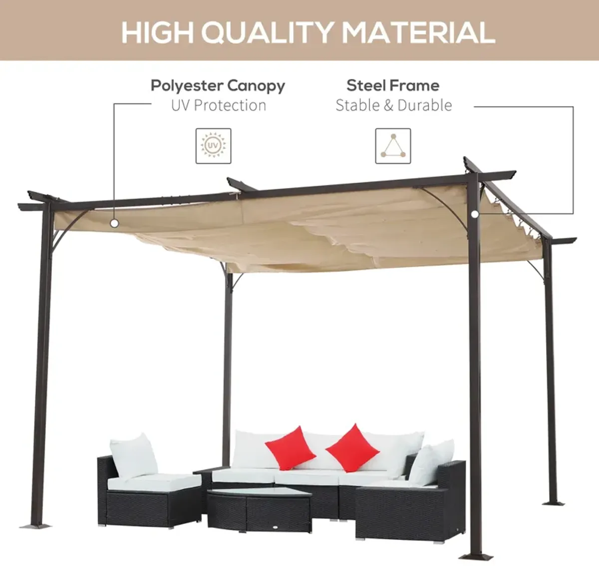 Outsunny 11.5' x 11.5' Retractable Pergola Canopy, Outdoor UV Protection & Sun Shade, Steel Frame for Garden, Grill, Patio, Backyard, Gray