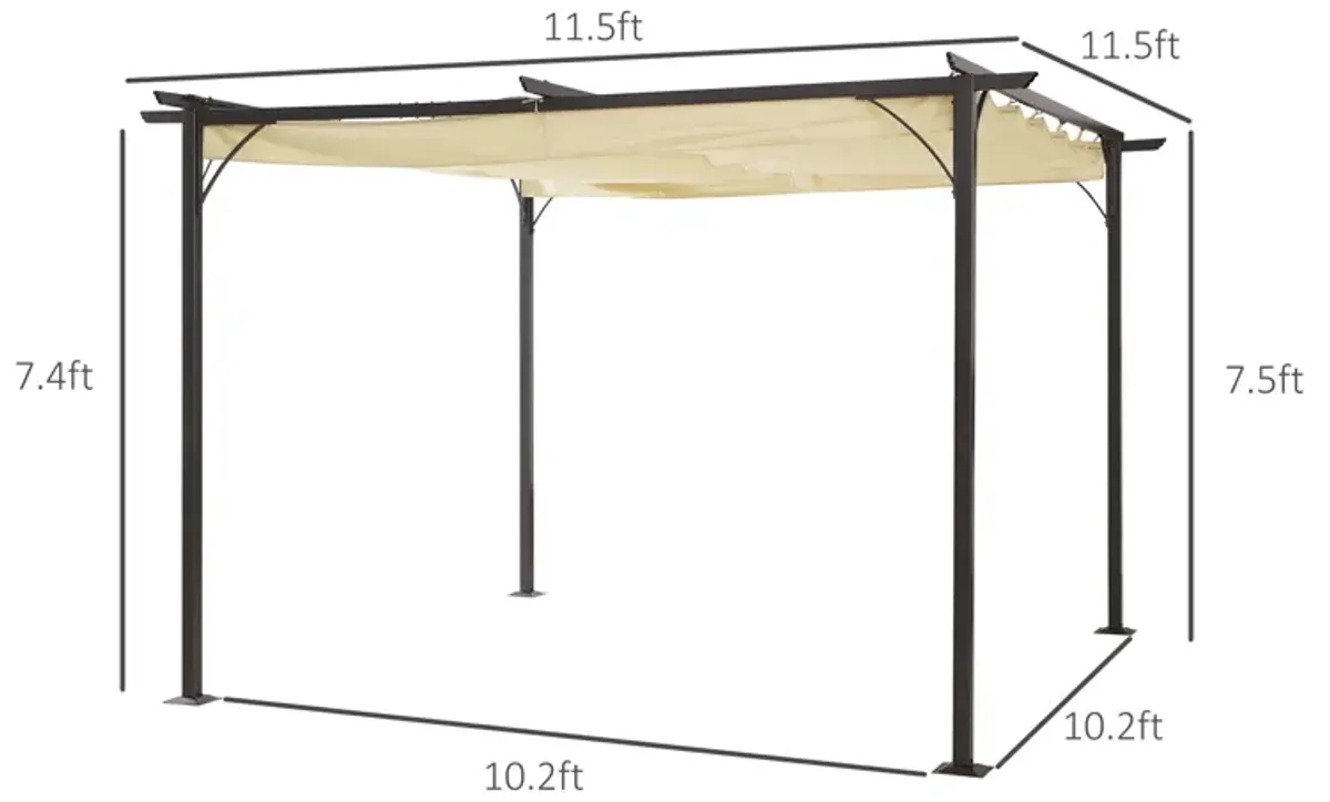 Outsunny 11.5' x 11.5' Retractable Pergola Canopy, Outdoor UV Protection & Sun Shade, Steel Frame for Garden, Grill, Patio, Backyard, Gray