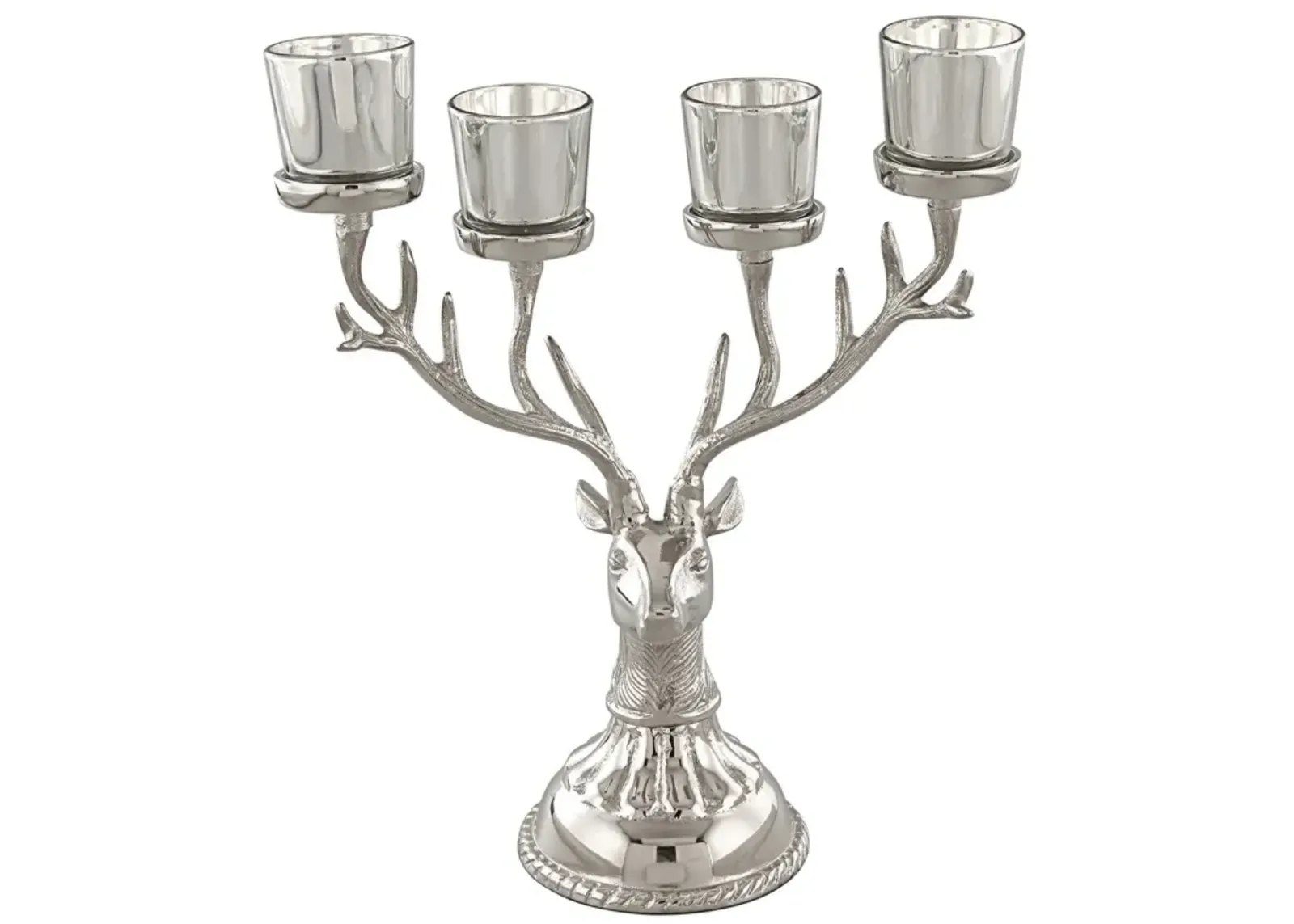 Reindeer Candle Holder Christmas Ornament for 4 Candles Aluminum Decoration-Silver