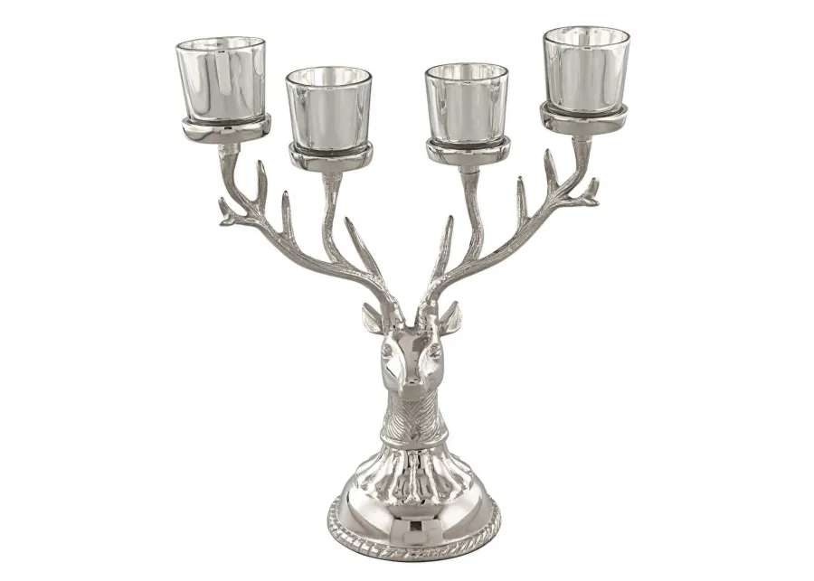 Reindeer Candle Holder Christmas Ornament for 4 Candles Aluminum Decoration-Silver