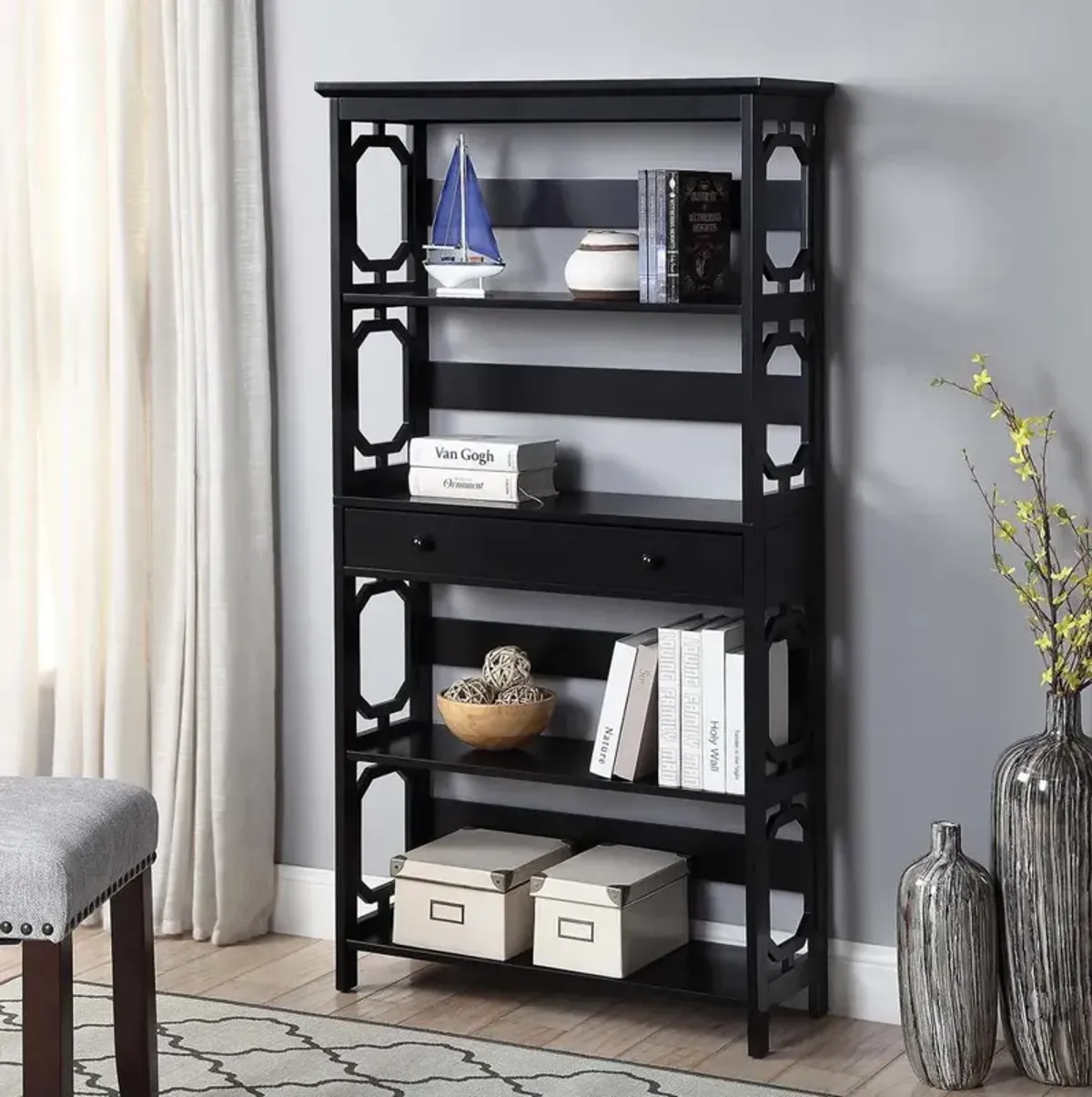 Convenience Concepts Omega 5 Tier Bookcase with Drawer, Black