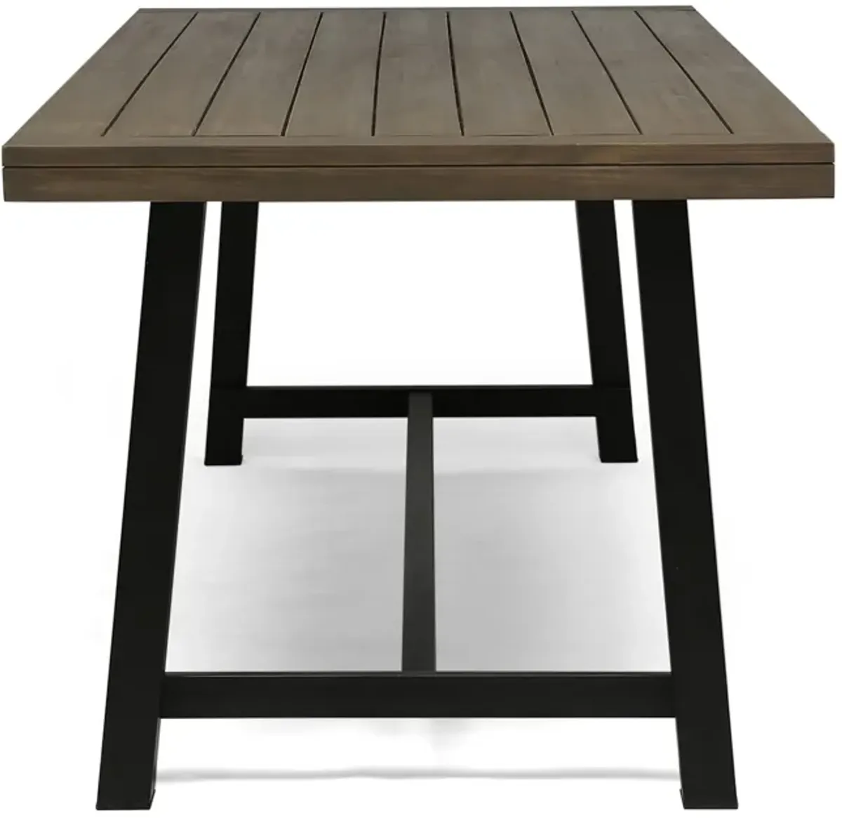 Leslee Outdoor Dining Table, Brown Top, Black Wood Rectangular 79 Inch - Benzara