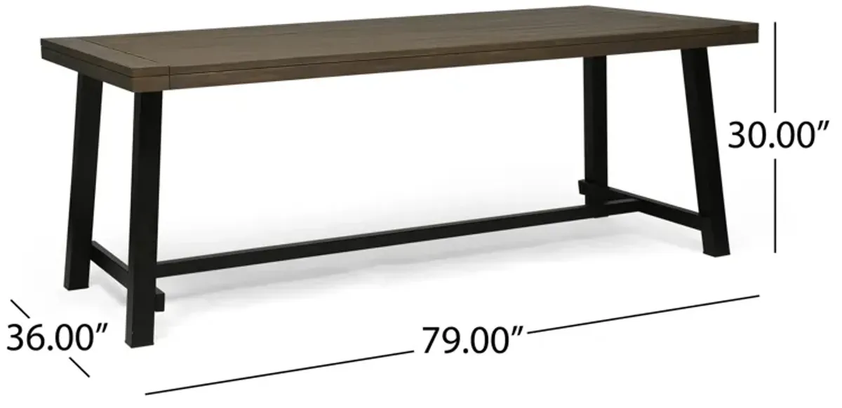 Leslee Outdoor Dining Table, Brown Top, Black Wood Rectangular 79 Inch - Benzara