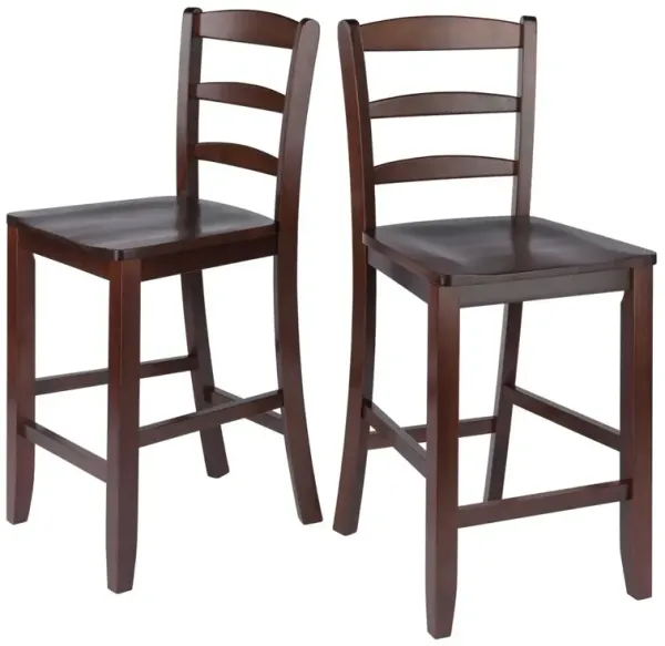 Benjamin 2-PC Ladder Back 24" Counter Stool Set Antique Walnut