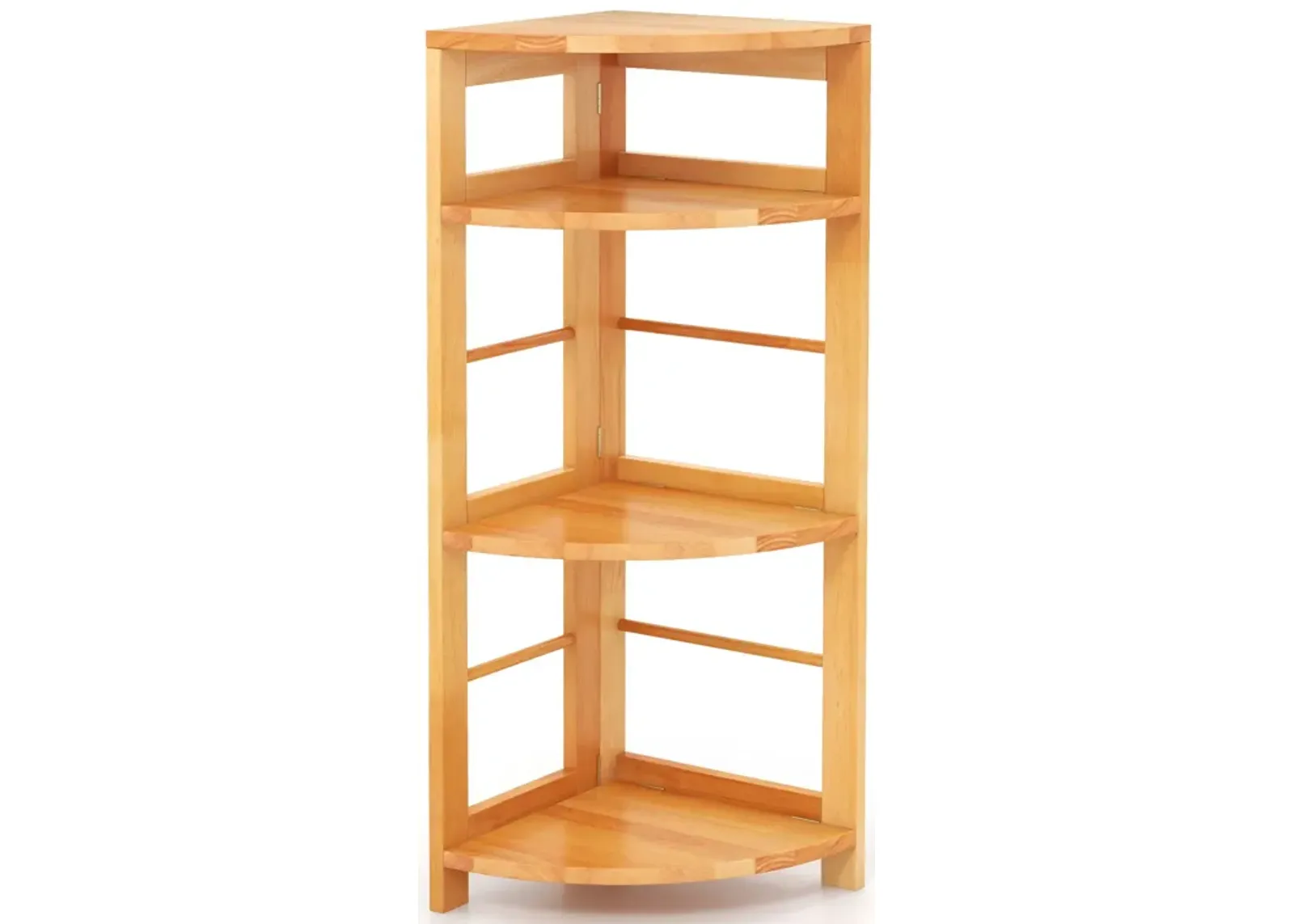 4-Tier Corner Shelf with Rubber Wood Frame and Anti-Toppling Kit