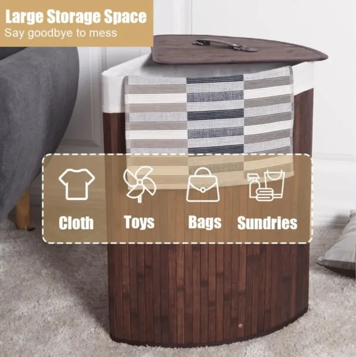 Hivvago Corner Bamboo Hamper Laundry Basket