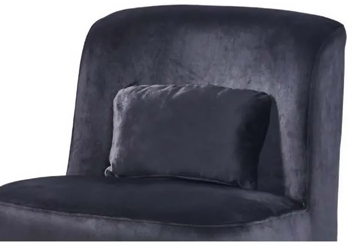 Suma 25 Inch Slipper Accent Chair with Pillow, Black Velvet Upholstery - Benzara