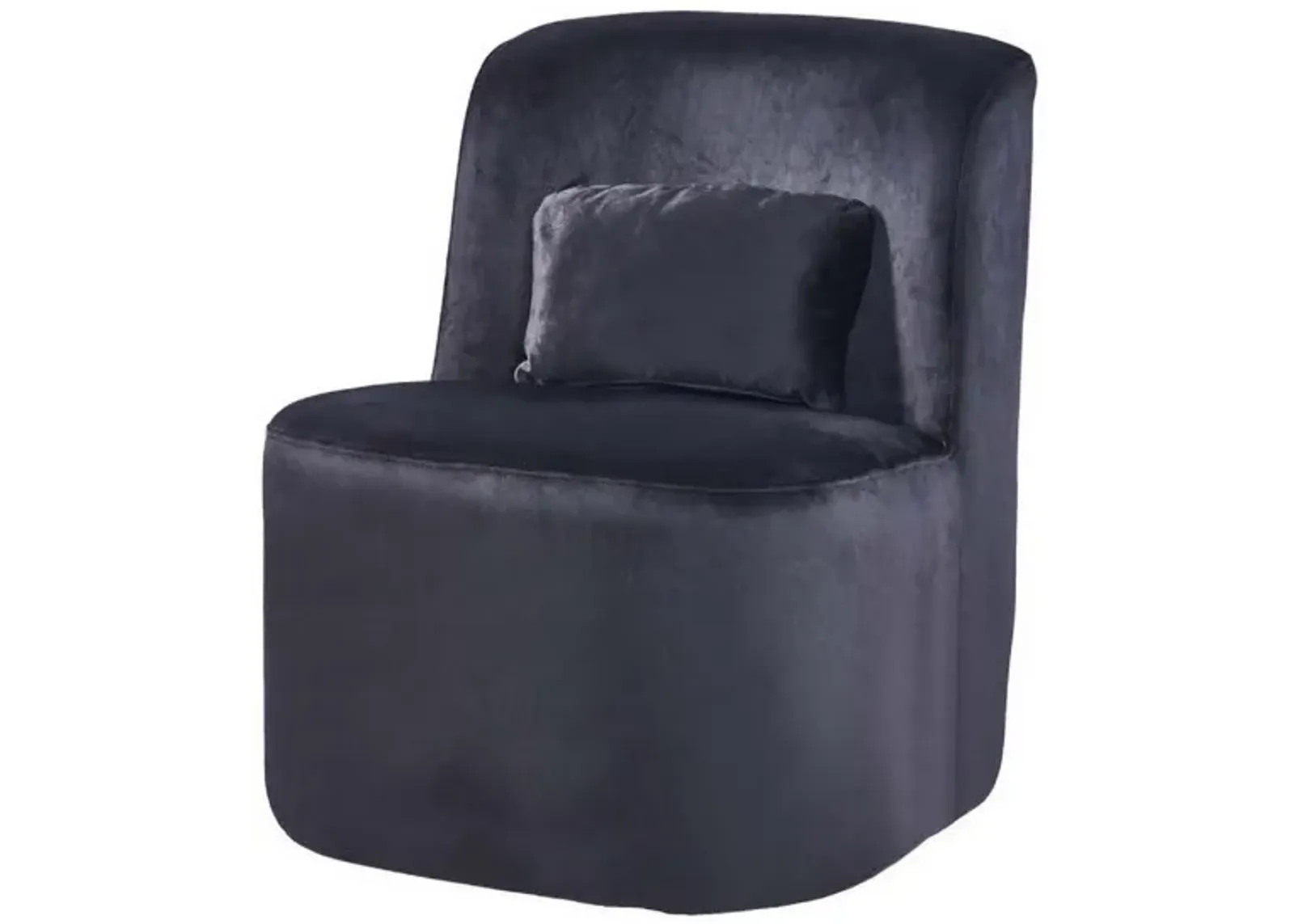 Suma 25 Inch Slipper Accent Chair with Pillow, Black Velvet Upholstery - Benzara