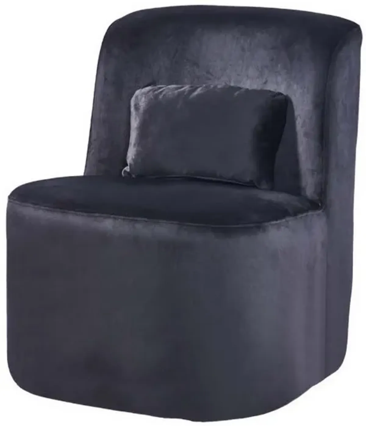 Suma 25 Inch Slipper Accent Chair with Pillow, Black Velvet Upholstery - Benzara