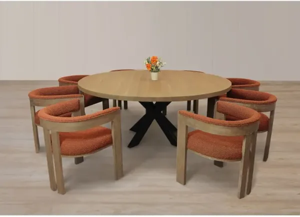 9-Piece 72 Dining Set 8 Trish Arm Chairs in Rust Orange Boucle Linen Fabric