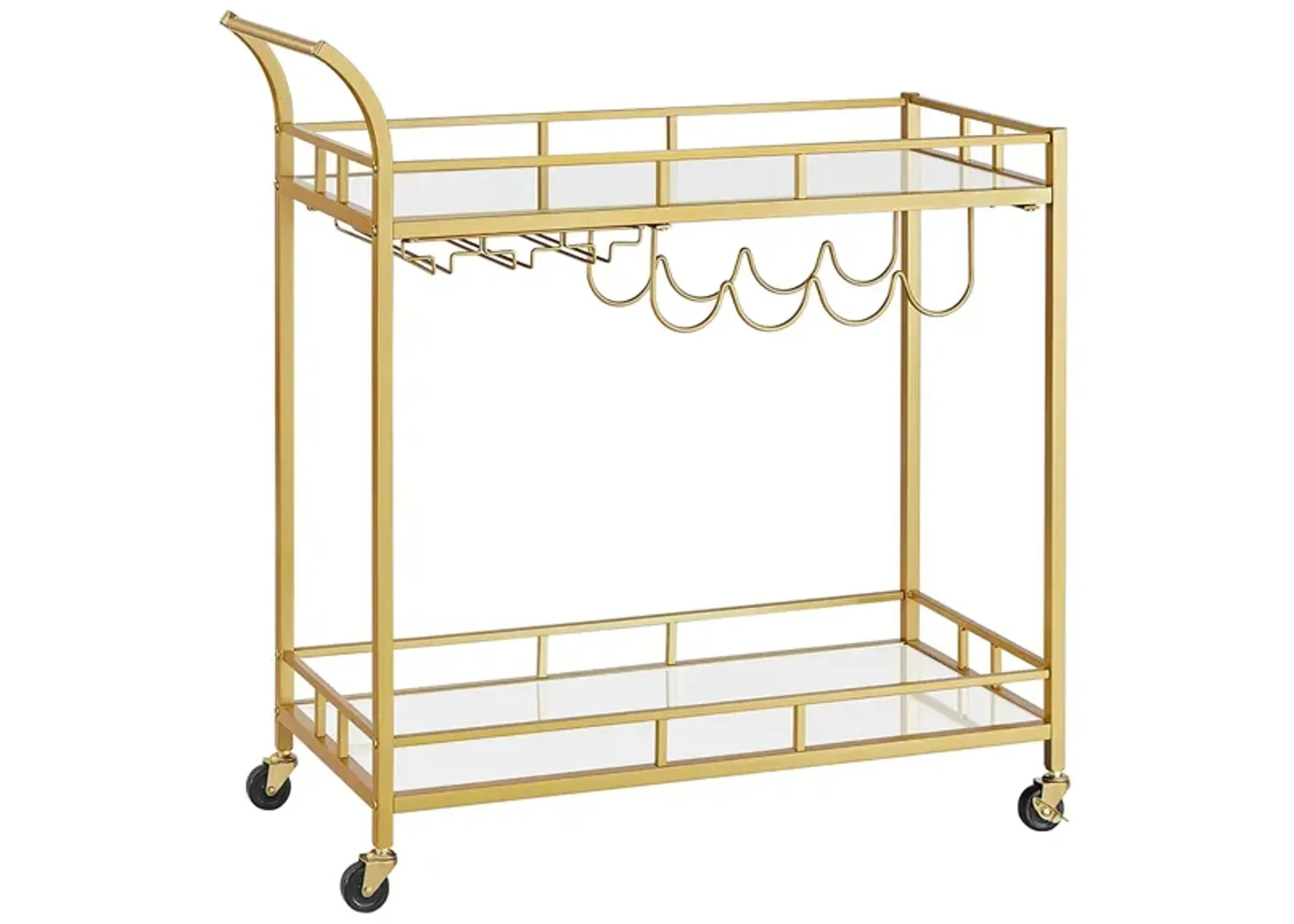 Home Bar Serving Cart with Dual Mirrored Shelves – Elegant Gold Design