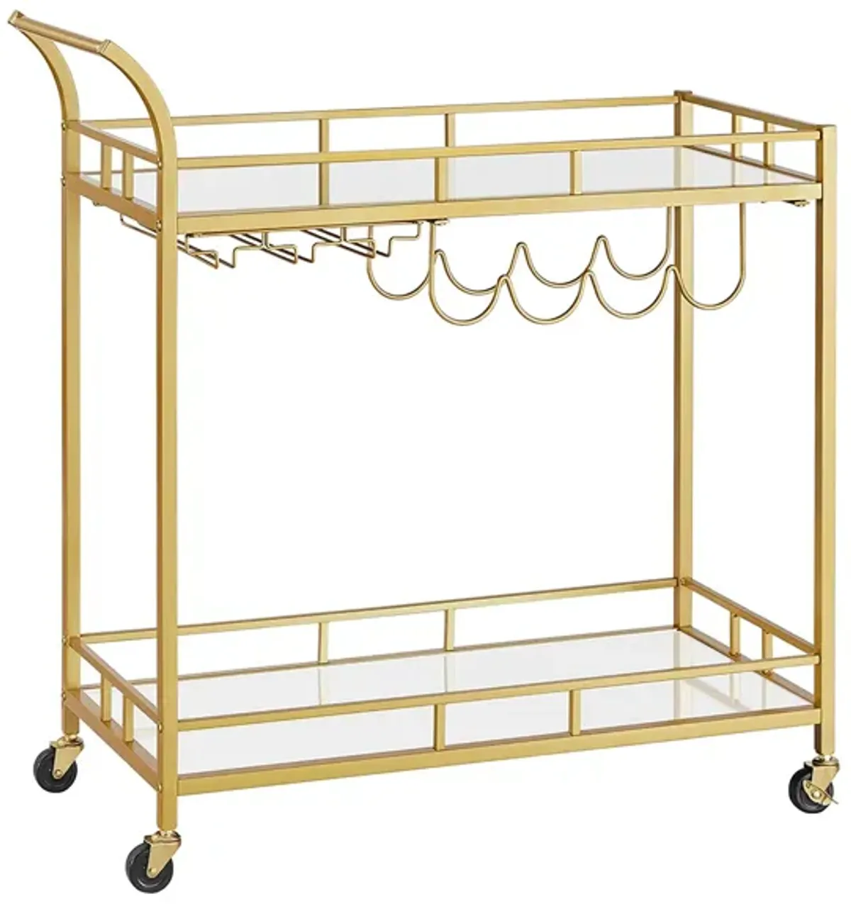 Home Bar Serving Cart with Dual Mirrored Shelves – Elegant Gold Design