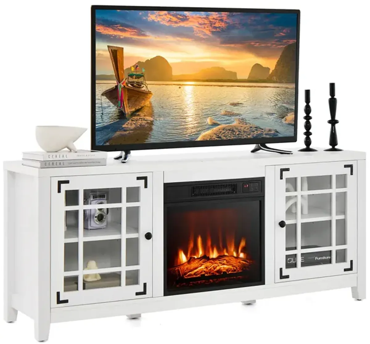 58 Inch Fireplace TV Stand with Adjustable Shelves for TVs up to 65 Inch