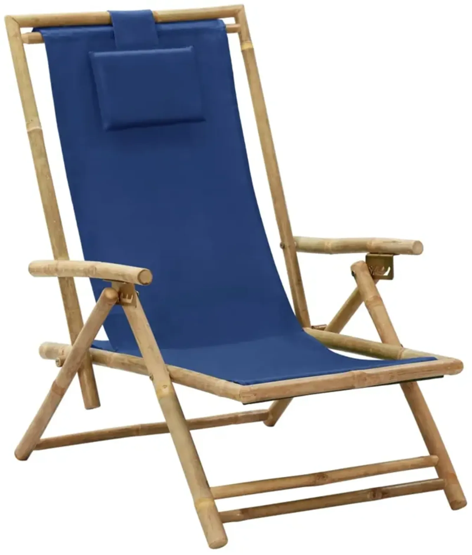 vidaXL Reclining Relaxing Chair Navy Blue Bamboo and Fabric