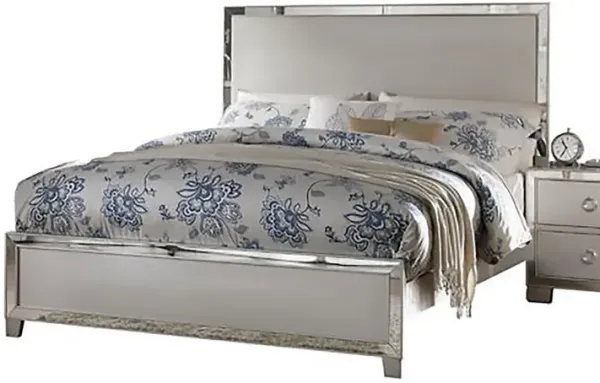 Stylish And Deluxe Queen Size Panel Bed, Silver-Benzara